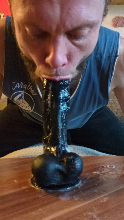 Very sloppy dildo deepthroat, a lot of saliva is running down the cock | Clip 1