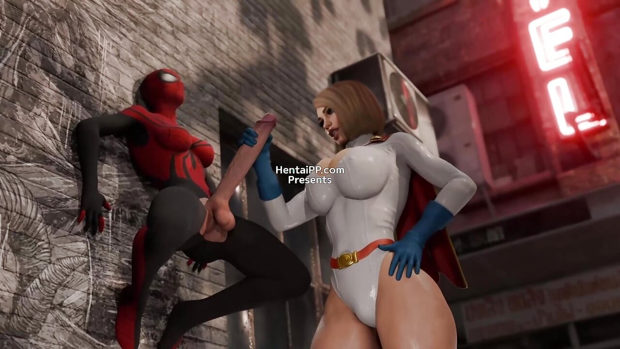 Power Girl Bent Over, Spider-Man Behind - A Crossover for the Ages
