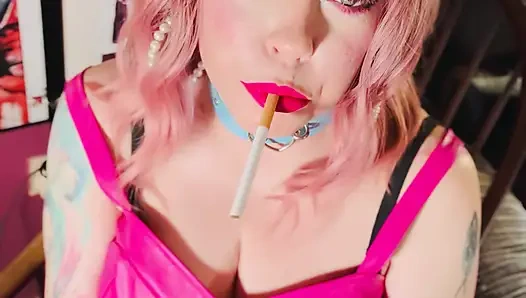 Tina Snua Is Stunning In Pink Leather & Chain Smoking - BBW OMI OME Snap Inhales Drifting Smoke