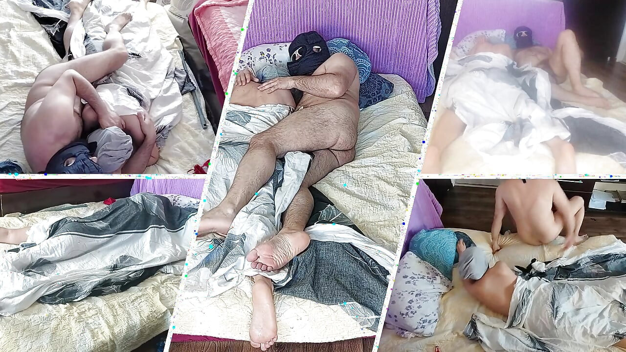 Sensual massage of a hot couple with oil on the body.