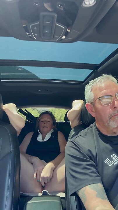 Wife Rubs Out Multiple Orgasms, Road Trip, Back Seat, Teasing Her Man