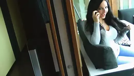 On the phone with her husband