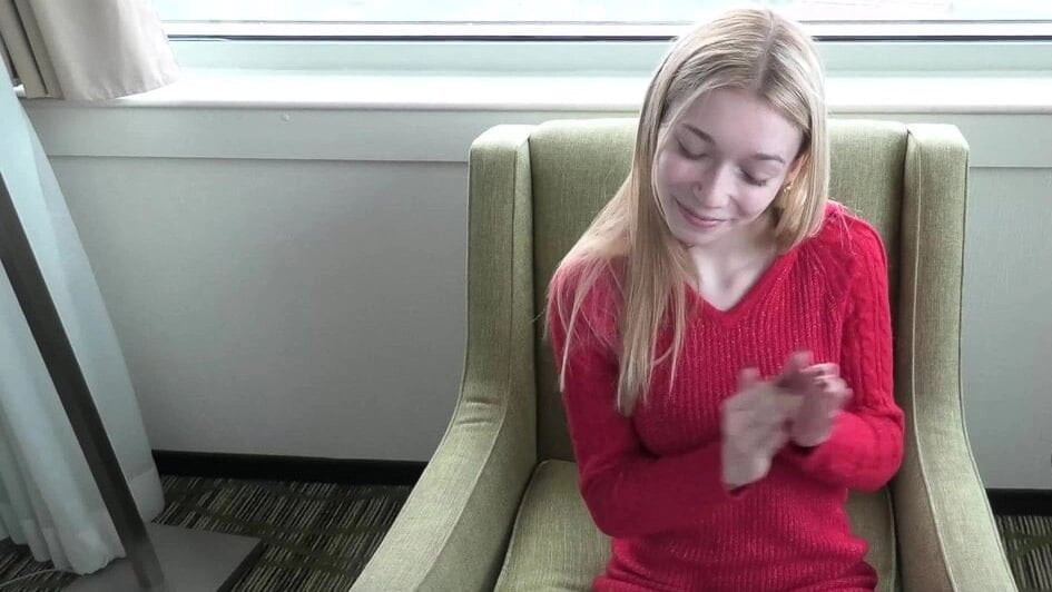 Just turned 18 - blonde slender teen making her first porn