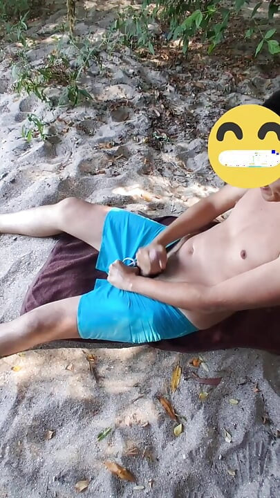 Jerking off hot in the river