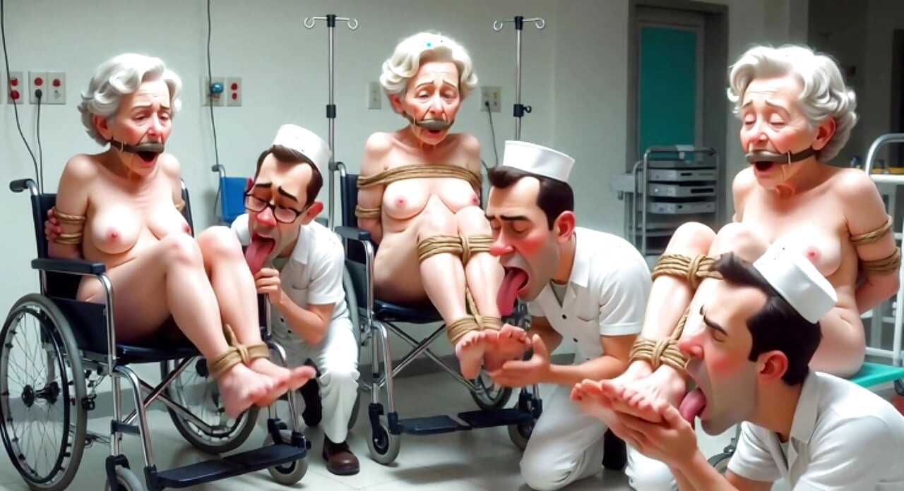 Pathetic Men Licking Wrinkled Feet of Elderly Women