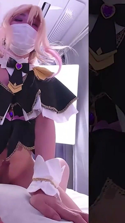 Cute Asian Femboy Arcana Shadow Cosplayer from Precure gives a sloppy blowjob and rides in cowgirl | Clip 1