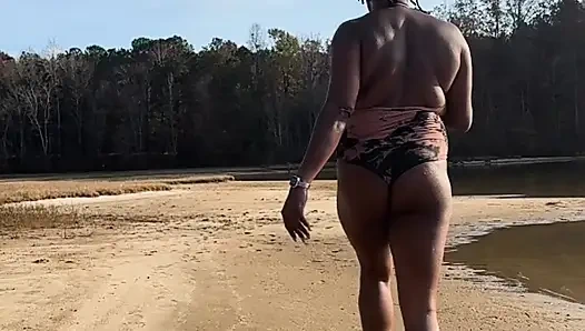 EBONY COUGAR ENJOYING THE SUN IN SWIMSUIT!