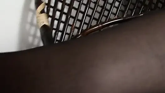 Chunky slut in sexy stockings fucks her own pussy with a big dildo