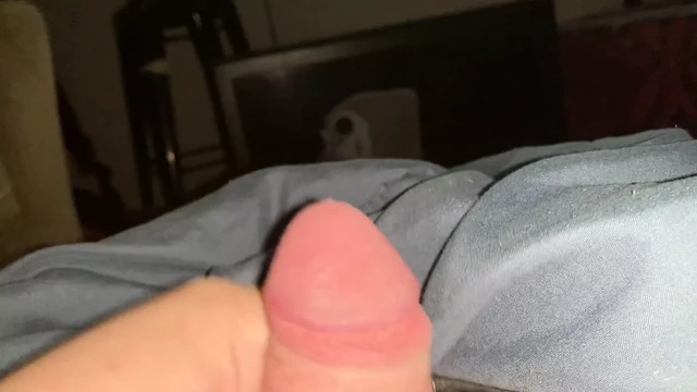 Uncut cock uses two fingers to cum