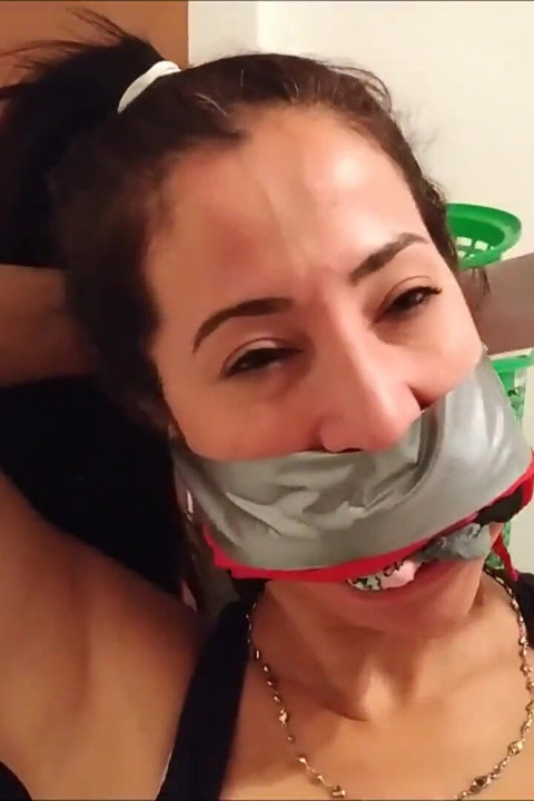 Self-gagged Latina Stepmom in Her First Gag Talk Video