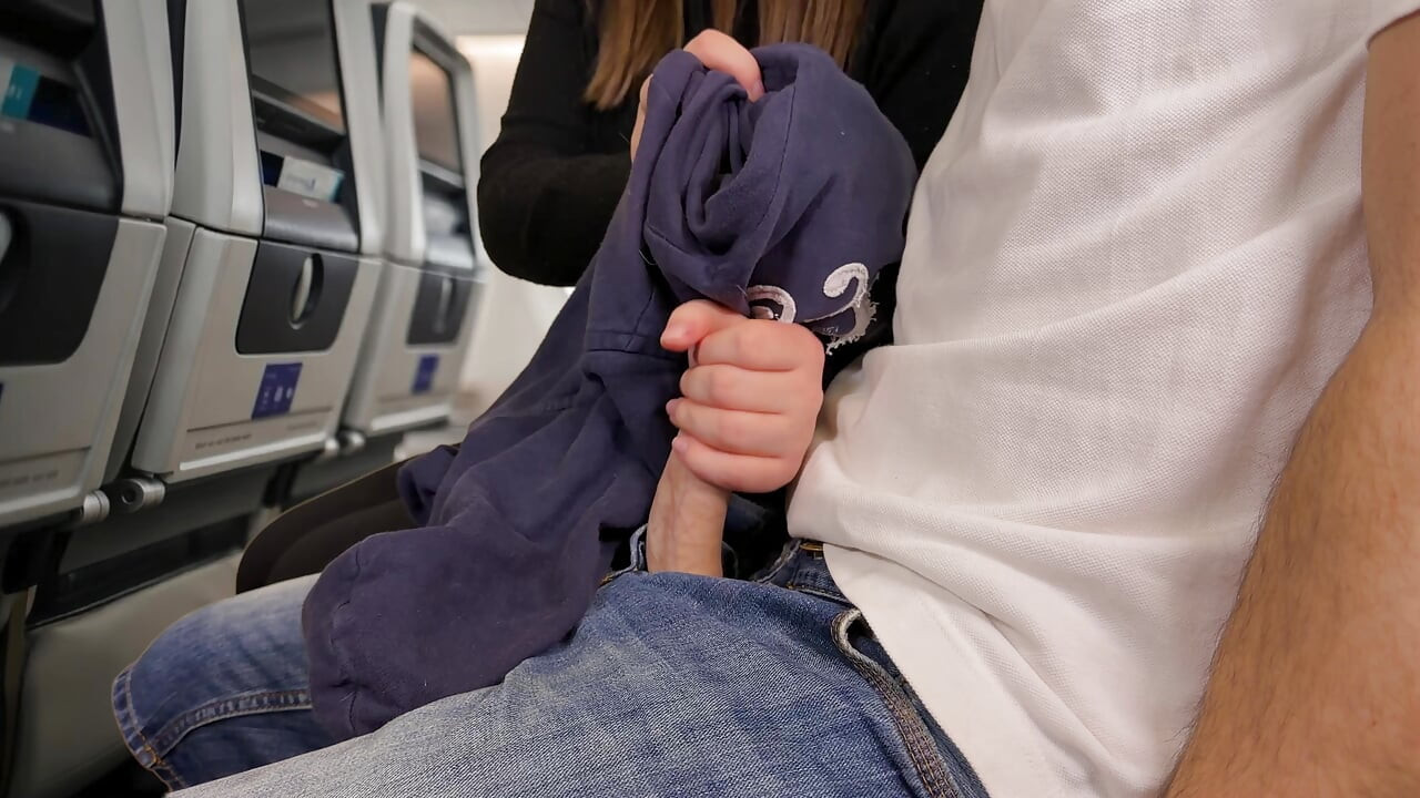 Public Cock Flashing in airplane - I made Stranger to Cum. Risky Handjob during flight