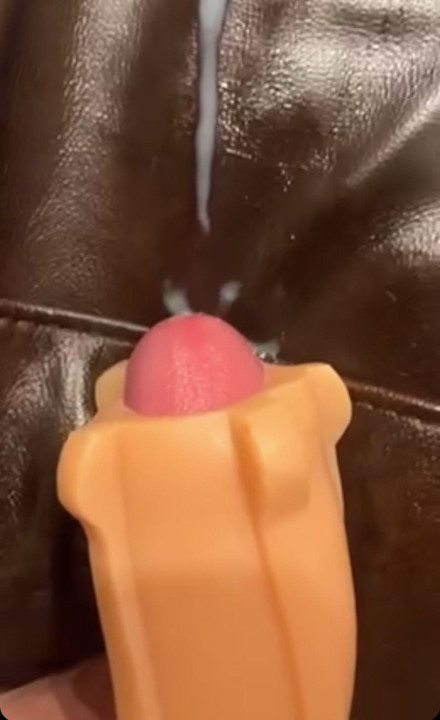 Super long dick cums from other side of pocket pussy