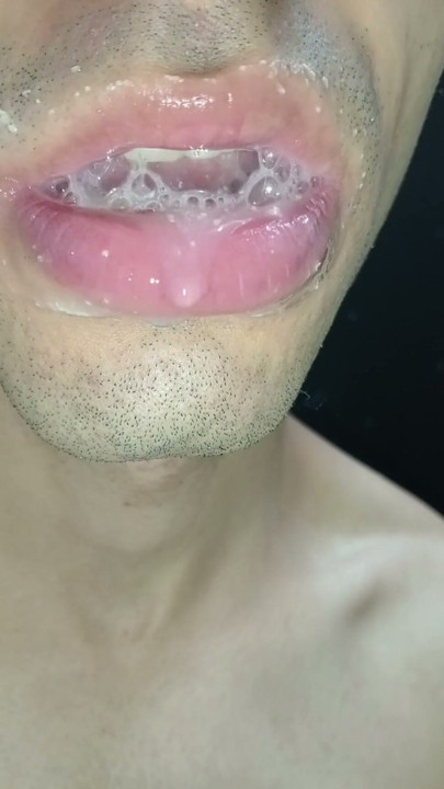 Cum in my mouth, play with your cum, and swallow it, close-up, naughty gay, tongue, sloopy | Clip 2