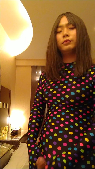 Japanese crossdresses masturbate wearing colorful morphsuit | Clip 2