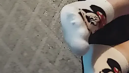 Disney Sockjob - Minnie Mouse Sock Footjob - Yellow Ankle Sock Handjob - Cum