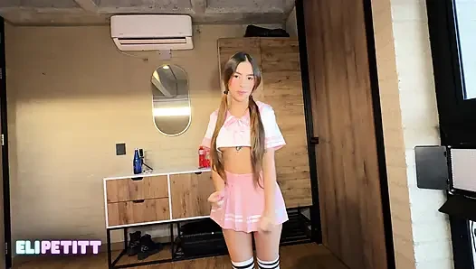 I hide in my crush's bathroom in my uniform so I can suck his dick when he gets home.