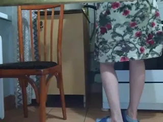 Under the table without panties