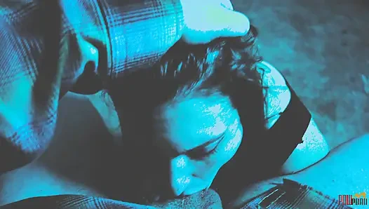 Pelacur terjebak didorong untuk bugil dan nyepong kontol captor