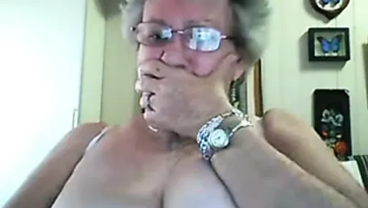Grandma showing big tits on webcam