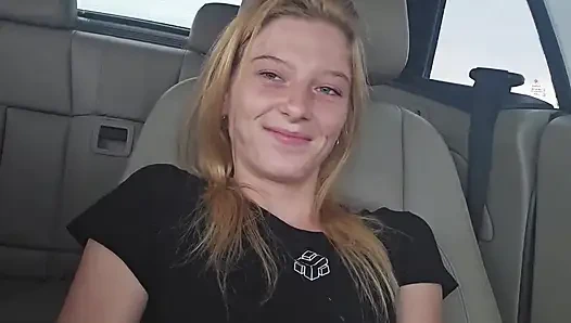 Cute Blonde Dildo Fucks Her Pussy While Her Uber Driver Has to Watch