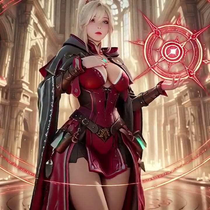 The Ice Queen's White Fantasy Red Armor, Wet Skin & Sensual Poses.