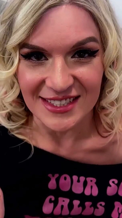 GROOBYGIRLS - Blonde Tgirl with pink nipples masturbates | Clip 1