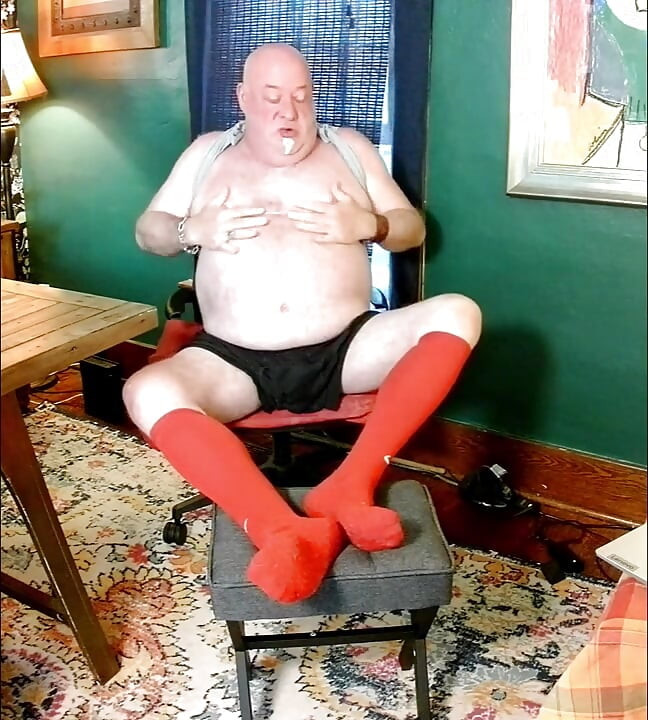 Beardaddychub Jerks in Long Red Socks and Red Jock!