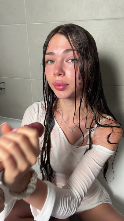 POV view of me in the bathtub giving a soapy, wet handjob