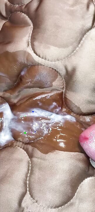 Ejaculating my cum twice on the lining of a long shiny lady coat