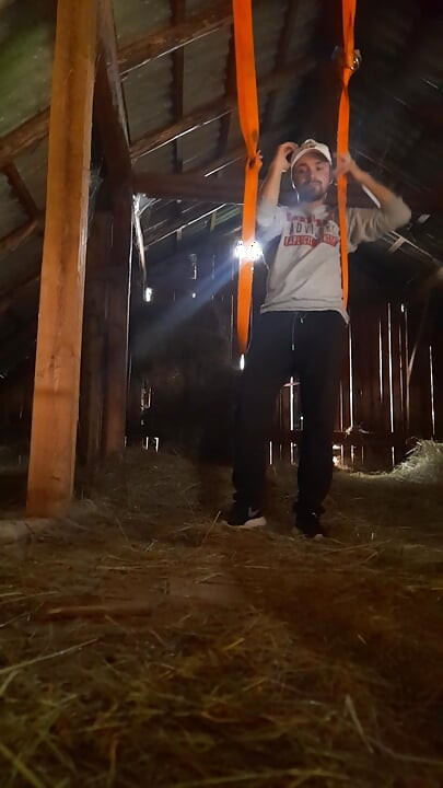 Hanging man gets hot and his dick craves for more intense pleasure