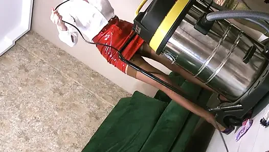 Seductress babysitter vacuuming