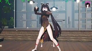 Genshin Impact - Cute Hu Tao - Danse sexy + déshabillage progressif (3D HENTAI)