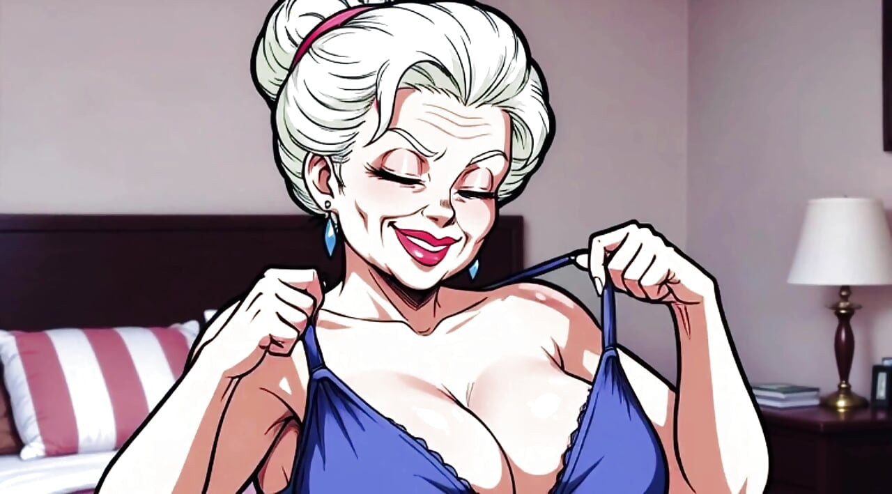 Ηλικιωμένες γυναίκες στην κρεβατοκάμαρα πειράζουν και βγάζουν τα βυζιά τους