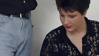 Short haired slut from Germany pleasing her client at the office