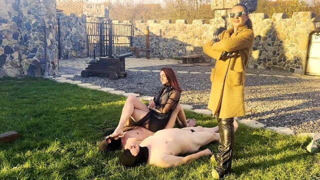 Extreme CFNM CBT in cold weather - Mistress Zeida and Dame Luciferia - Ball stomping