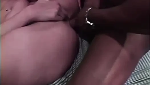 MILF with Small Tits Ass Fucked and Cummed on Body by Two Big Black Cocks in Prison
