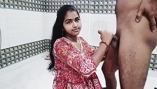 Real Indian Couple Hot Sex in Red Dress - Blowjob, Deepthroat, Missionary & Doggy with Cum on Breasts