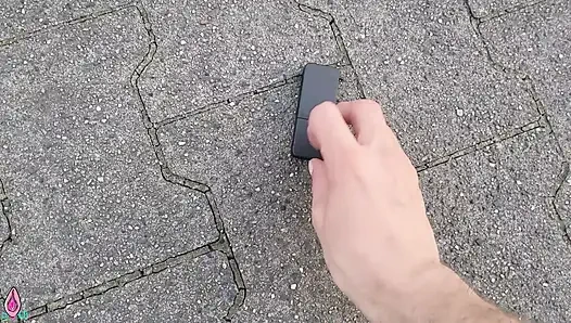 Cheating girlfriend loses remote control of ass plug in public and gives stranger man her asshole outdoors