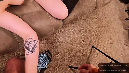 Sucked his cock after he caught me masturbating then got fucked so good until creampied