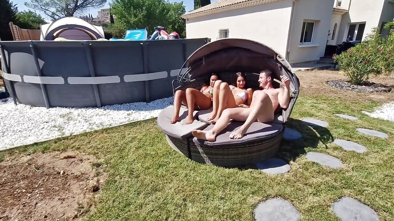 My Girlfriend and I Are Sunbathing, Her Boyfriend Decides to Join Us and Fucks Us Like 2 Sluts