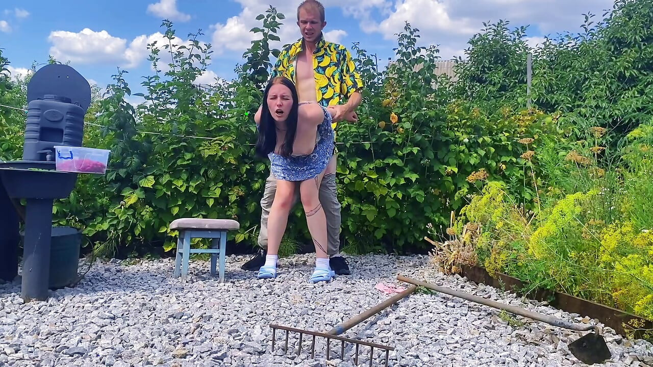 Rough outdoor fuck in the garden while picking berries