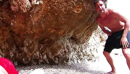 Double penetration threesome at the beach