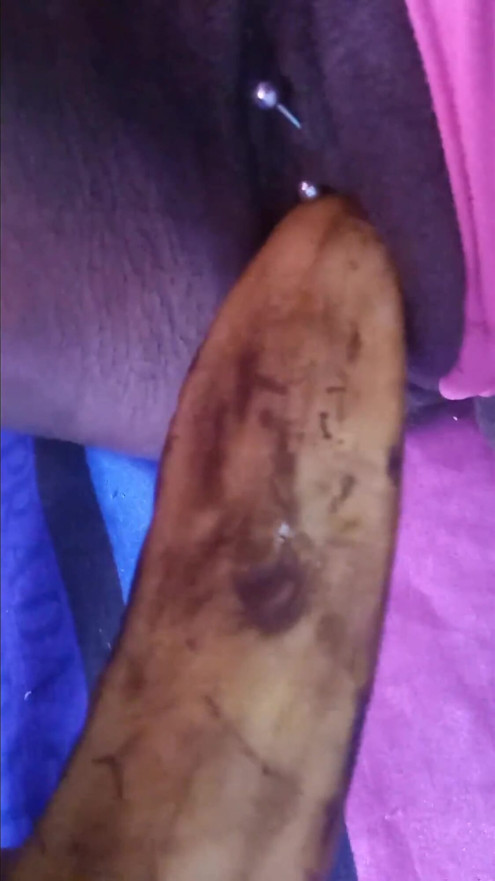 Fucking My Black Hairy Pussy with a Banana Load Moaning Orgasms