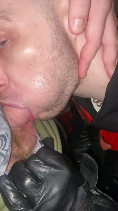 Kinkysirius in Chav Scally Outfit Sucks Hard by Leather Bear in the Public Restroom