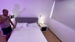 Stepmom shares bed and gets anal sex. Behind the scenes