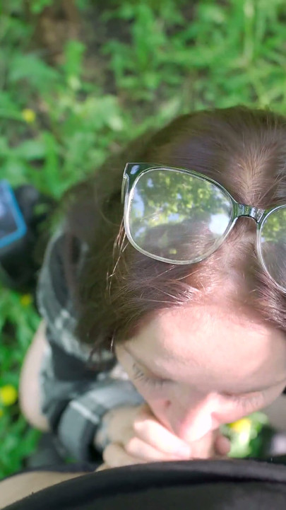 Outdoor Fun with Nerdy Girl in Glasses