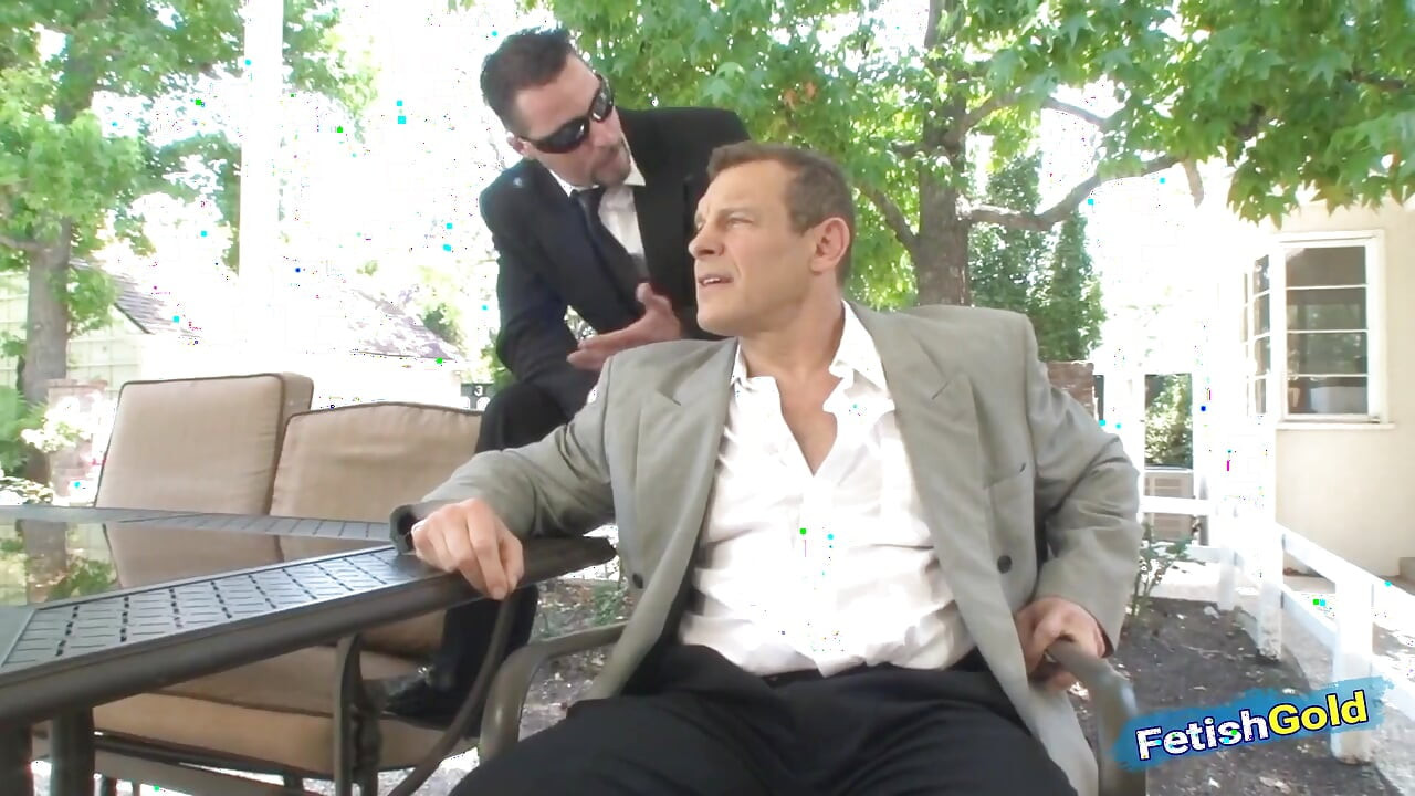 Older muscular guy cheating on wife with sexy brunette maid outdoors