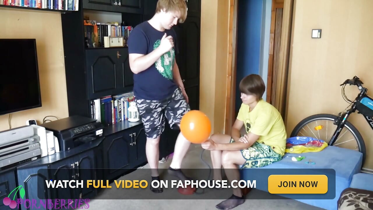 Thin, black socks blowing up balloons + footjob