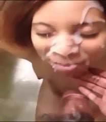 Pale ebony girlfriend given a nice creamy facial