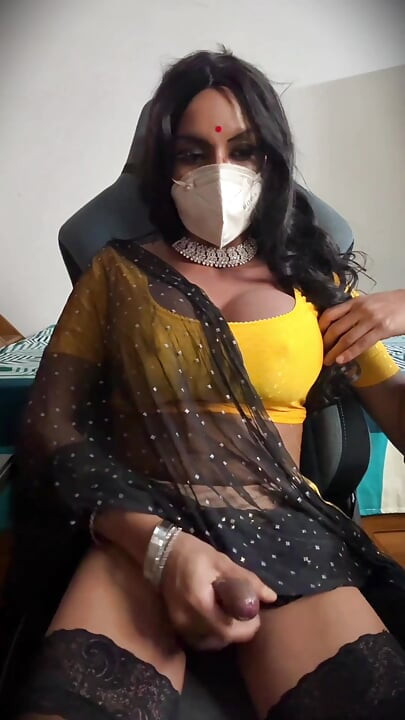 Crossdresser Jerking off in Saree